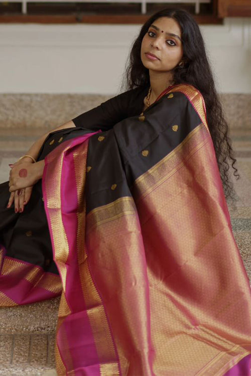 Load image into Gallery viewer, Evocative Black Soft Silk Saree With Brood Blouse Piece
