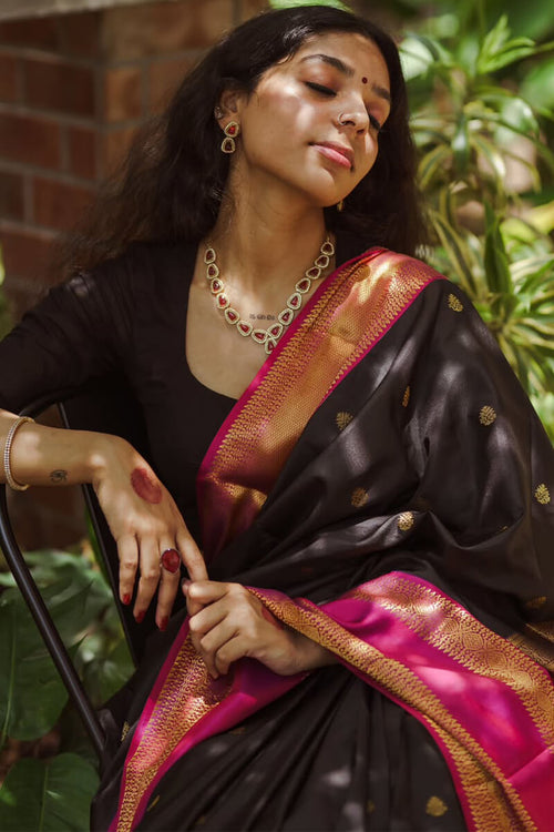 Load image into Gallery viewer, Evocative Black Soft Silk Saree With Brood Blouse Piece
