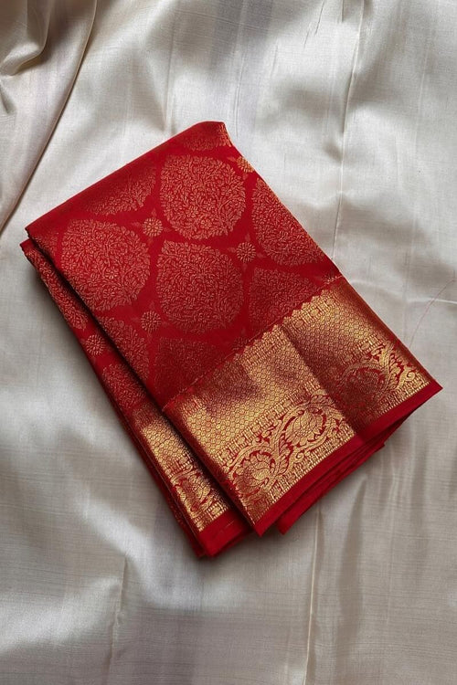 Load image into Gallery viewer, Skinny Red Soft Banarasi Silk Saree With Precious Blouse Piece
