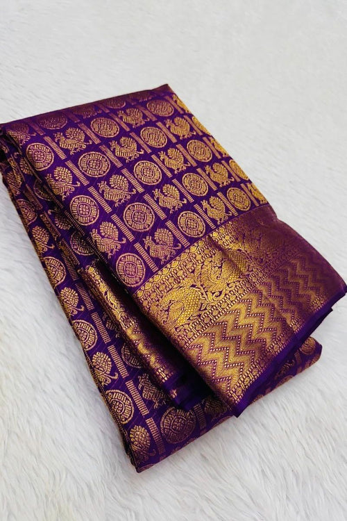 Load image into Gallery viewer, Designer Purple Soft Banarasi Silk Saree With Groovy Blouse Piece
