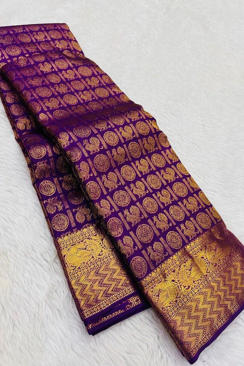 Load image into Gallery viewer, Designer Purple Soft Banarasi Silk Saree With Groovy Blouse Piece
