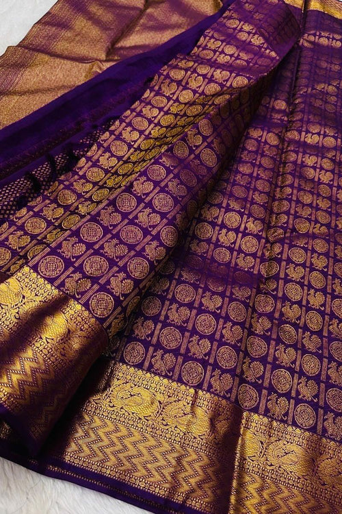 Load image into Gallery viewer, Designer Purple Soft Banarasi Silk Saree With Groovy Blouse Piece
