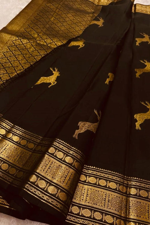 Load image into Gallery viewer, Petrichor Black Soft Banarasi Silk Saree With Delectable Blouse Piece
