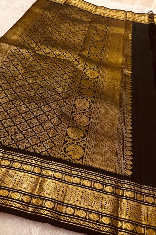 Load image into Gallery viewer, Petrichor Black Soft Banarasi Silk Saree With Delectable Blouse Piece
