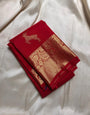 Assemblage Red Soft Banarasi Silk Saree With Delightful Blouse Piece