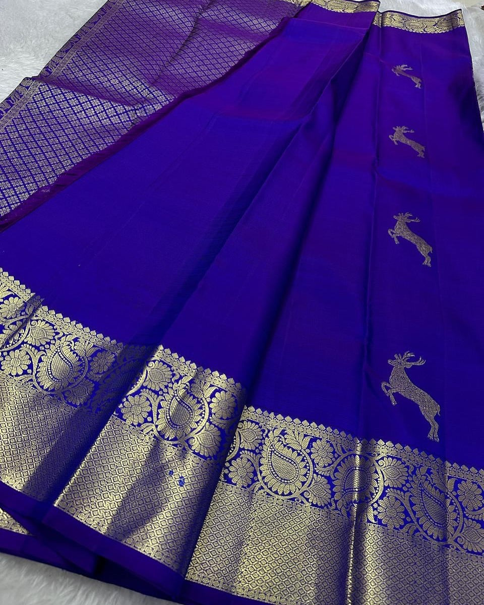 Angelic Royal Blue Soft Banarasi Silk Saree With Panoply Blouse Piece