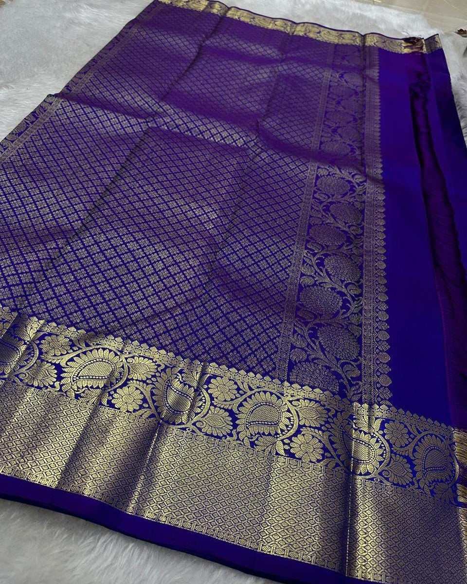 Angelic Royal Blue Soft Banarasi Silk Saree With Panoply Blouse Piece