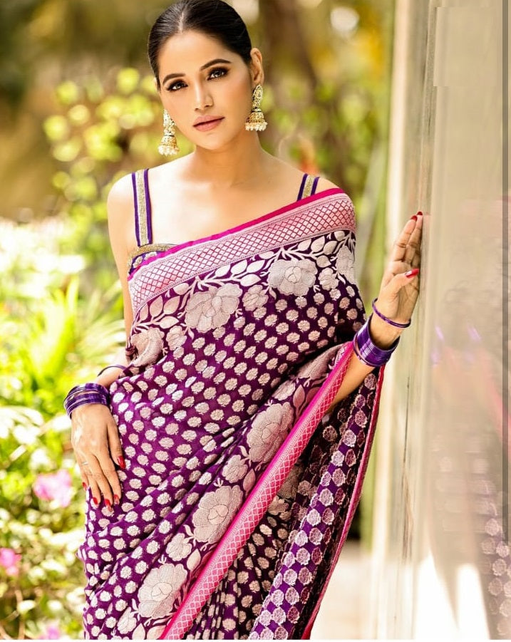 Scrumptious Purple Soft Silk Saree With Supernal Blouse Piece