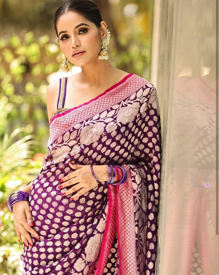 Scrumptious Purple Soft Silk Saree With Supernal Blouse Piece