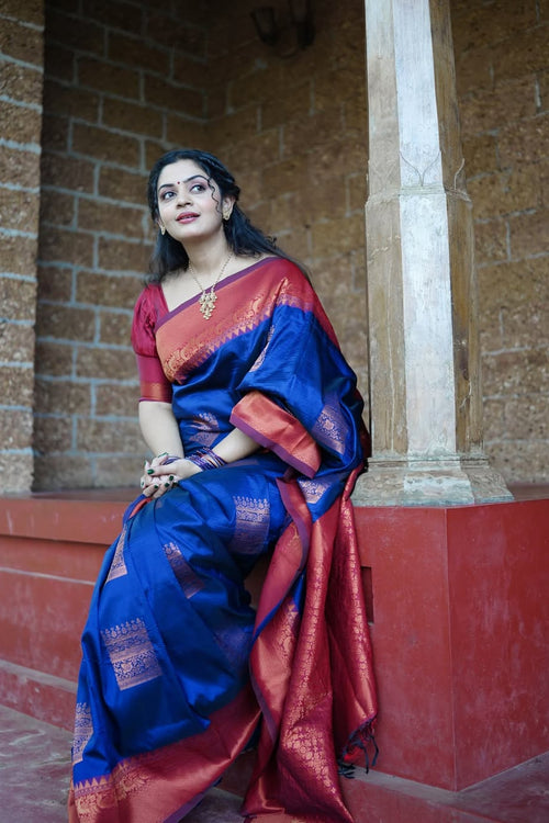 Load image into Gallery viewer, Energetic Navy Bule Soft Silk Saree With Designer Blouse Piece
