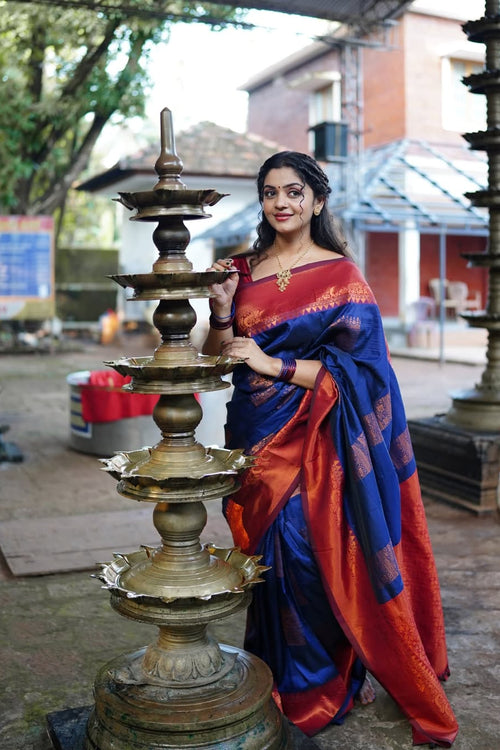 Load image into Gallery viewer, Energetic Navy Bule Soft Silk Saree With Designer Blouse Piece
