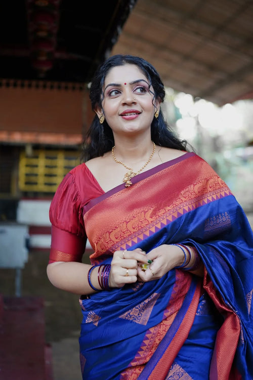 Load image into Gallery viewer, Energetic Navy Bule Soft Silk Saree With Designer Blouse Piece
