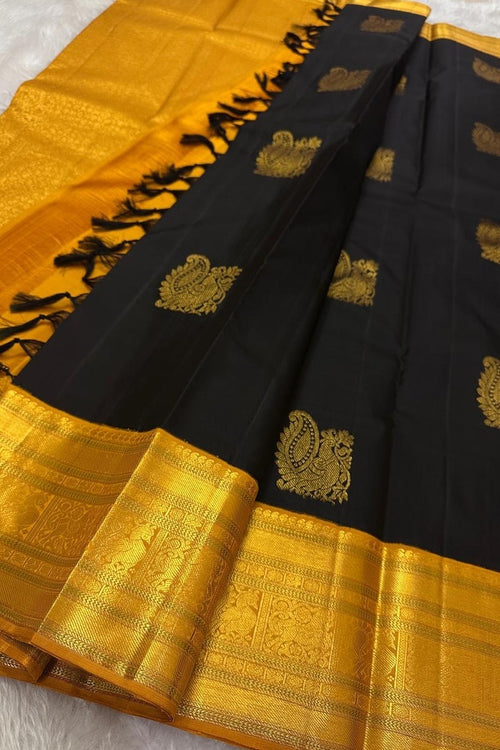 Load image into Gallery viewer, Gorgeous Black Soft Silk Saree With Beautiful Blouse Piece
