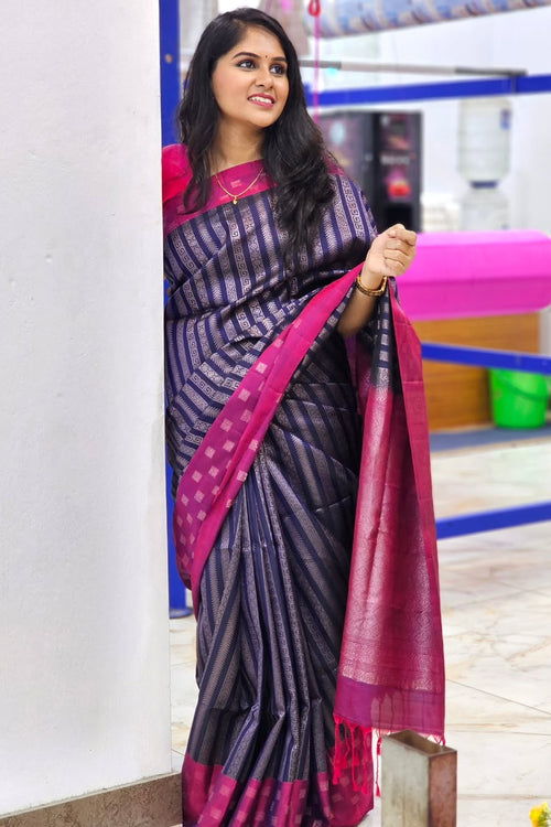 Load image into Gallery viewer, Refreshing Navy Blue Soft Silk Saree With Hypnotic Blouse Piece
