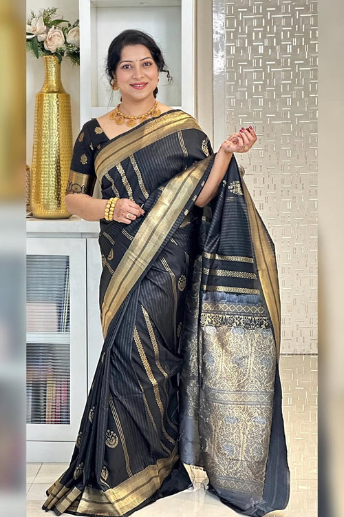 Load image into Gallery viewer, Opulent Black Soft Silk Saree With Flameboyant Blouse Piece
