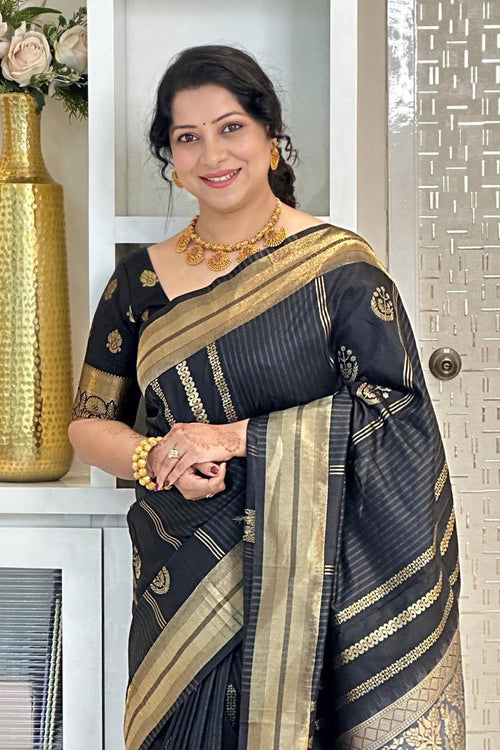 Load image into Gallery viewer, Opulent Black Soft Silk Saree With Flameboyant Blouse Piece
