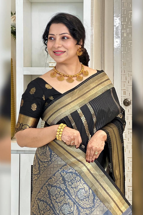 Load image into Gallery viewer, Opulent Black Soft Silk Saree With Flameboyant Blouse Piece
