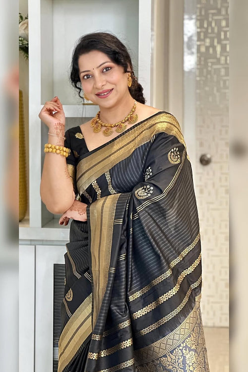 Load image into Gallery viewer, Opulent Black Soft Silk Saree With Flameboyant Blouse Piece
