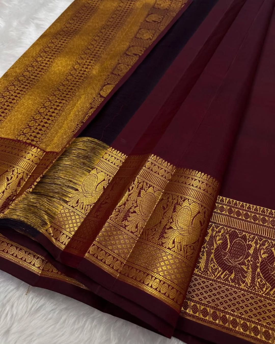 Assemblage Wine Soft Banarasi Silk Saree With Fairytale Blouse Piece