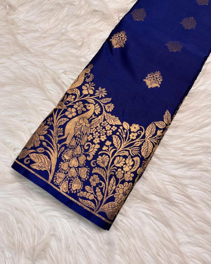 Desiring Navy Blue Soft Banarasi Silk Saree With Invaluable Blouse Piece