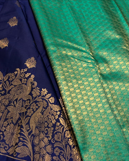 Desiring Navy Blue Soft Banarasi Silk Saree With Invaluable Blouse Piece