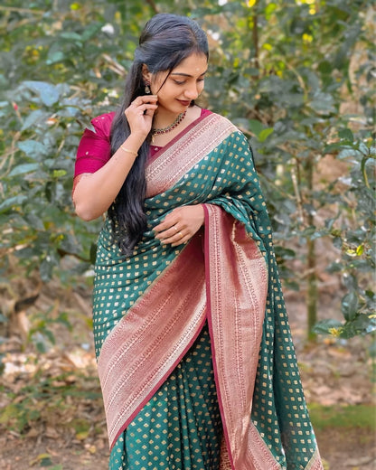Felicitous Dark Green Soft Silk Saree With Seraglio Blouse Piece