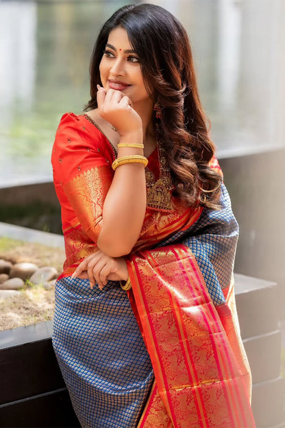 Fairytale Blue Soft Silk Saree With Nemesis Blouse Piece