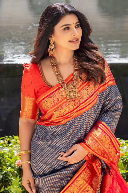 Fairytale Blue Soft Silk Saree With Nemesis Blouse Piece