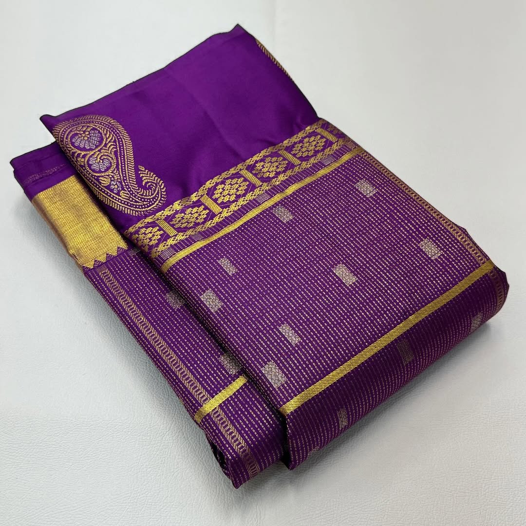 Skinny Purple Soft Banarasi Silk Saree With Ethereal Blouse Piece