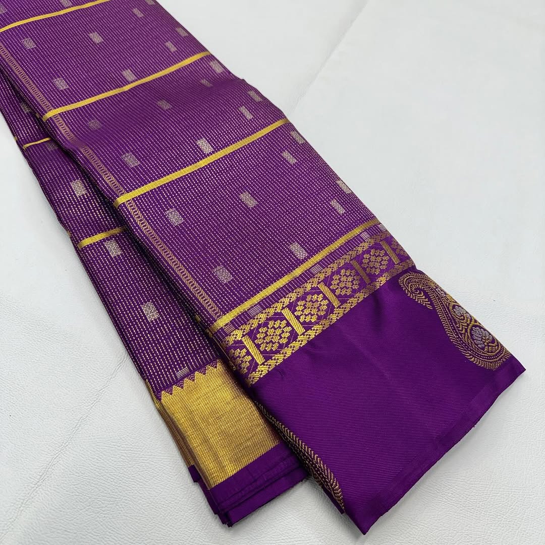 Skinny Purple Soft Banarasi Silk Saree With Ethereal Blouse Piece
