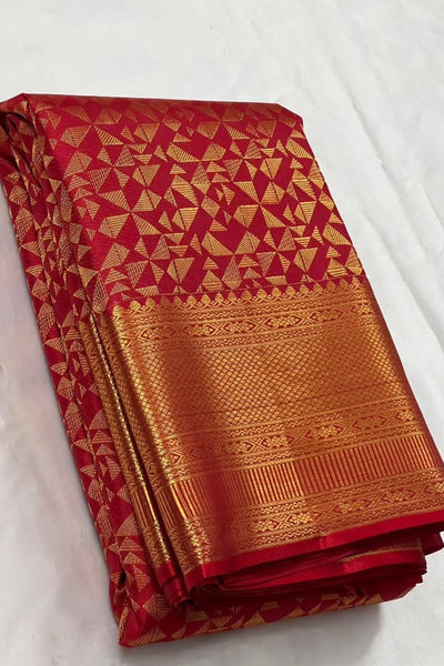 Captivating Red Soft Banarasi Silk Saree With Prodigal Blouse Piece