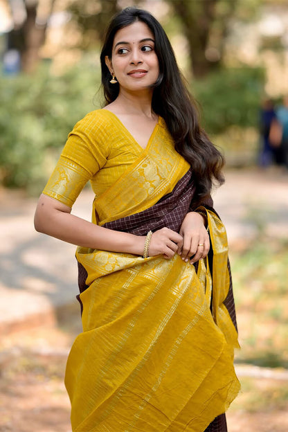 Amazing Brown Soft Silk Saree With Captivating Blouse Piece