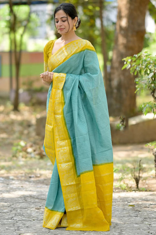 Load image into Gallery viewer, Ebullience Firozi Soft Silk Saree With Artistic Blouse Piece
