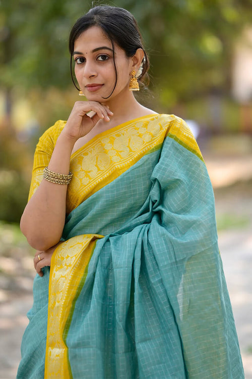 Load image into Gallery viewer, Ebullience Firozi Soft Silk Saree With Artistic Blouse Piece
