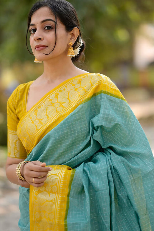 Load image into Gallery viewer, Ebullience Firozi Soft Silk Saree With Artistic Blouse Piece
