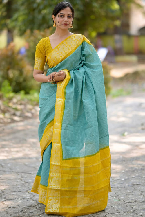 Load image into Gallery viewer, Ebullience Firozi Soft Silk Saree With Artistic Blouse Piece
