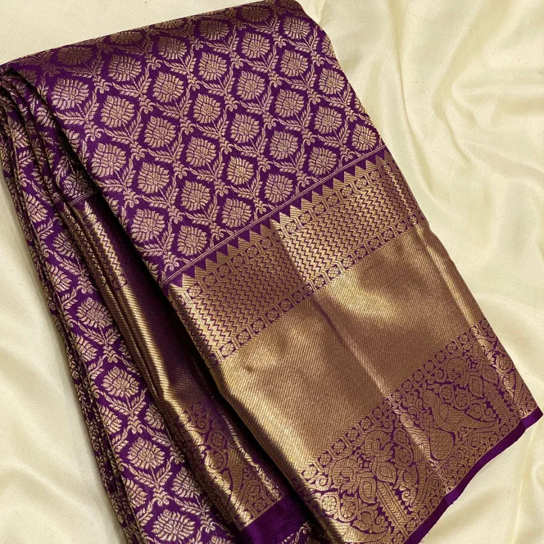 Resplendent Purple Soft Banarasi Silk Saree With Felicitous Blouse Piece