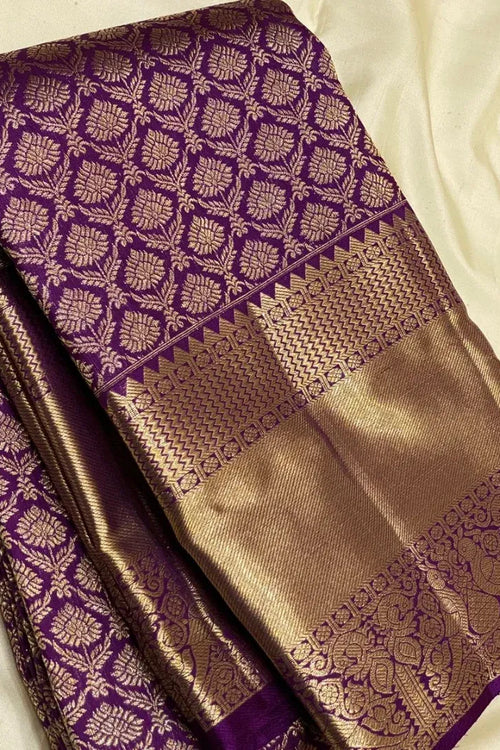 Load image into Gallery viewer, Resplendent Purple Soft Banarasi Silk Saree With Felicitous Blouse Piece
