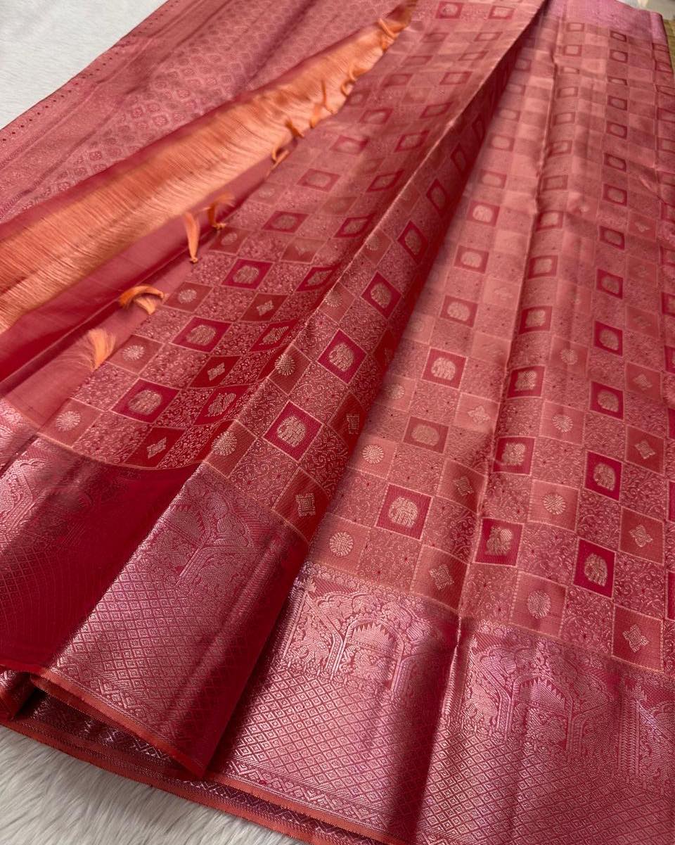 Epiphany Pink Soft Silk Saree With Phenomenal Blouse Piece