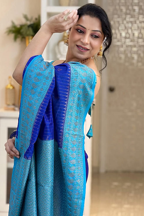 Load image into Gallery viewer, Skinny Blue Soft Silk Saree With Designer Blouse Piece
