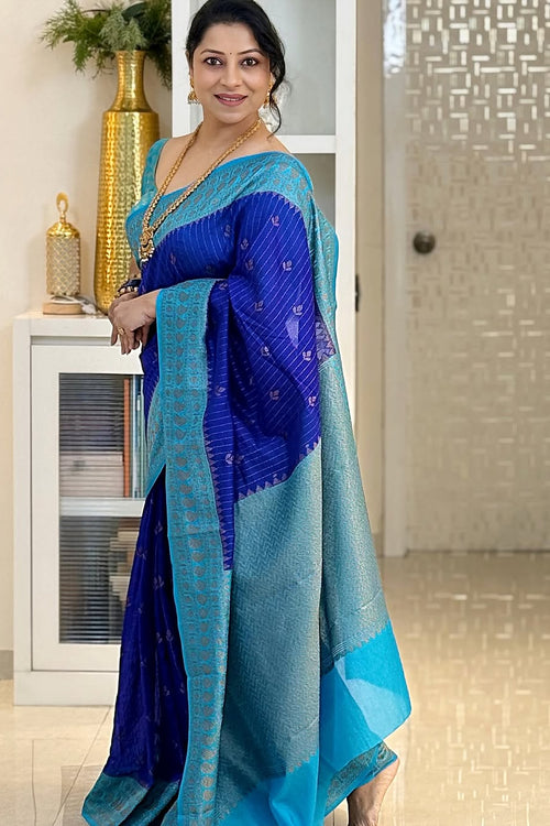 Load image into Gallery viewer, Skinny Blue Soft Silk Saree With Designer Blouse Piece
