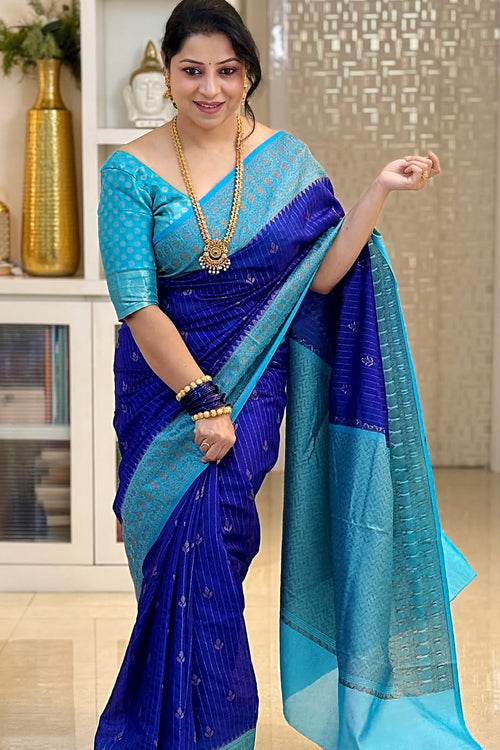 Load image into Gallery viewer, Skinny Blue Soft Silk Saree With Designer Blouse Piece
