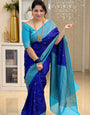 Skinny Blue Soft Silk Saree With Designer Blouse Piece