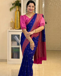 Magnetic Blue Soft Silk Saree With Embellished Blouse Piece