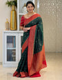 Enamoring Dark Green Soft Silk Saree With Jazzy Blouse Piece