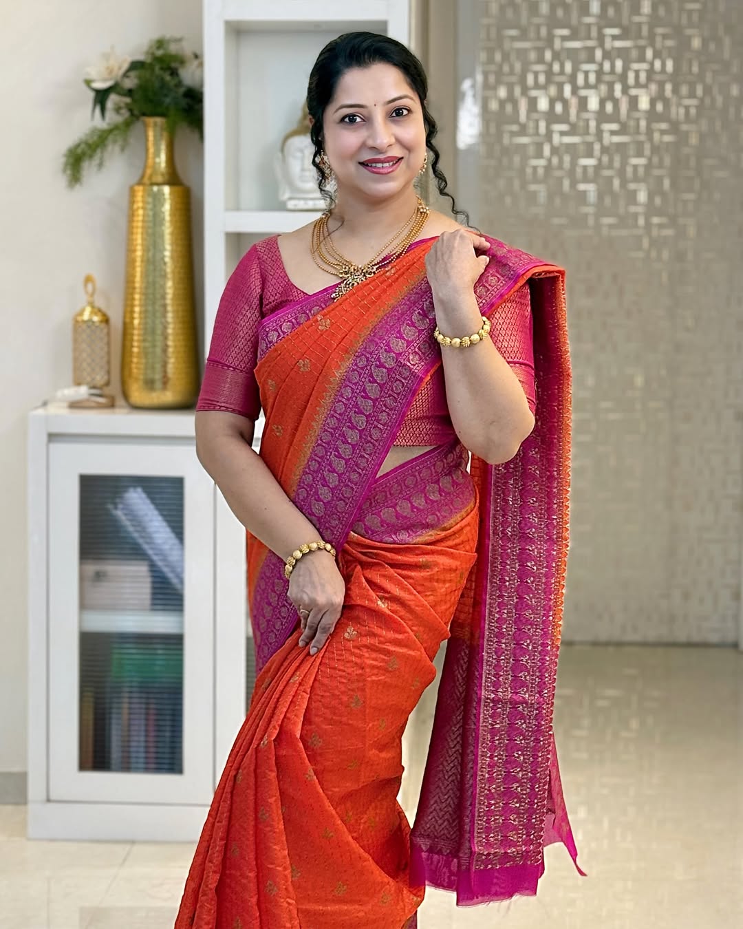 Rhapsodic Orange Soft Silk Saree With Dulcet Blouse Piece