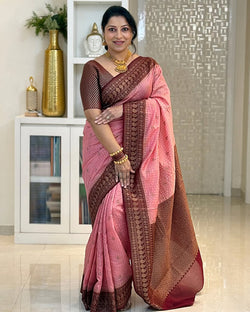 Fantabulous Pink Soft Silk Saree With Attractive Blouse Piece