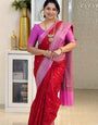 Eclat Red Soft Silk Saree With Blooming Blouse Piece