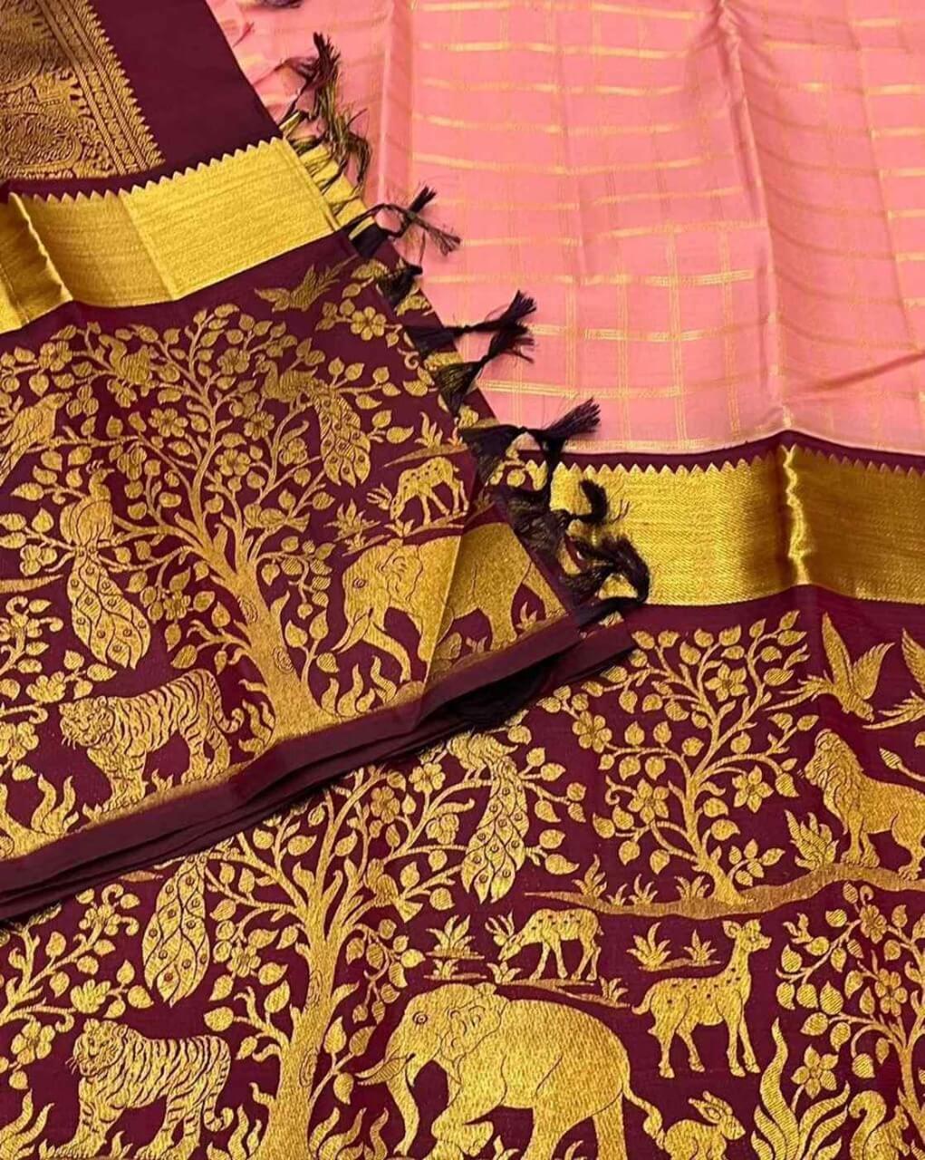 Cynosure Pink Soft Silk Saree With Dazzling Blouse Piece