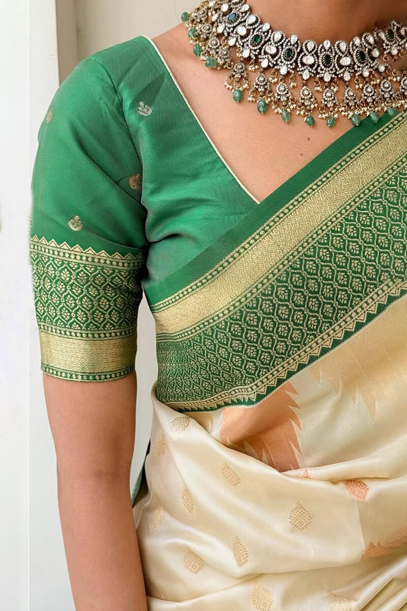 Precious Biege Soft Silk Saree With Stylish Blouse Piece